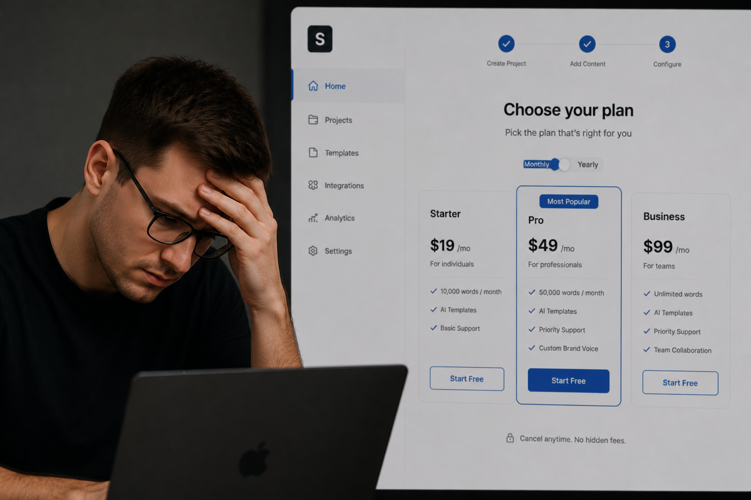 Task Abandonment — user exits at pricing screen